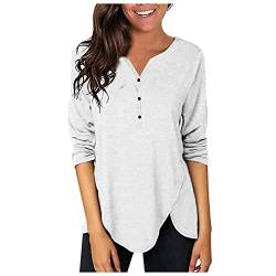 T Shirt Damen Langarm Oberteile V-Ausschnitt Knopfen Große Größen Asymmetrisch Langarmshirt T-Shirt Frauen Pullover Sweatshirt Oberteil Tunika Top Bluse Hemd von DeaAmyGline