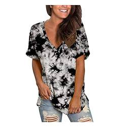 T Shirt Damen V Ausschnitt ,Kurzarm Tunika Damen Große Größen,Sommer Oberteile mit Seitenschlitz Tie Dye Bluse Elegant Lässige Lockere Longshirt Tshirt Basic Tee Tops T-Shirts & Blusen für Frauen von DeaAmyGline