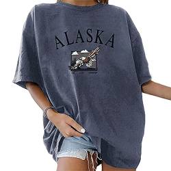 Tshirt Damen Oversize Kurzarm Sommer Oberteile Vintage Drucken Longshirt Mode Lose Rundhals T-Shirt Frauen Teenager Mädchen Tunika Bluse Lang Tops Streetwear Sport Sweatshirt Pullover von DeaAmyGline