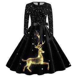 Weihnachtskleid Damen Elegant, Kleid Weihnachten Damen Langarm Cocktailkleid Vintage Rockabilly Kleider mit Lustig Weihnachtsmotiv Festlich Partykleid Abendkleider Weihnachtskleider für Frauen von DeaAmyGline