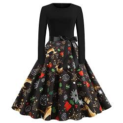 Weihnachtskleid Damen Elegant, Kleid Weihnachten Damen Langarm Cocktailkleid Vintage Rockabilly Kleider mit Lustig Weihnachtsmotiv Festlich Partykleid Abendkleider Weihnachtskleider für Frauen von DeaAmyGline