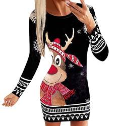 Weihnachtskleid Damen Pulloverkleid- Kleid Weihnachten Damen - Weihnachts Kleider Damen Langarm Pullover Kleid mit Lustig Rentier Weihnachtsmotiv Freizeitkleid Weihnachtskleider Partykleid für Frauen von DeaAmyGline