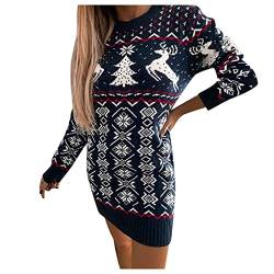 Weihnachtskleid Damen Strickkleid- Kleid Weihnachten Damen Pulloverkleid - Weihnachts Kleider Damen Pullover Kleid mit Elch Schneeflocke Weihnachtsmotiv Langarm Pulli Sweater Minikleid für Frauen von DeaAmyGline