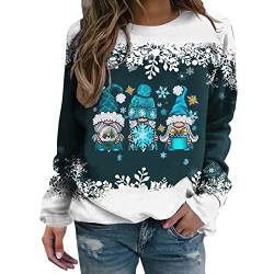 Weihnachtspullover Damen Langarmshirt- Pullover Weihnachten Damen Sweatshirt-Weihnachtsshirt Damen Langarm mit Weihnachtsmotiv Wichtel Schneemann Locker Weihnachts Tshirt für Frauen Teenager Mädchen von DeaAmyGline