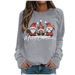 Weihnachtspullover Damen Langarmshirt- Pullover Weihnachten Damen Sweatshirt-Weihnachtsshirt Damen Langarm mit Wichtel Weihnachtsmotiv Tshirt Lustig Weihnachts T-Shirts für Frauen Teenager Mädchen von DeaAmyGline