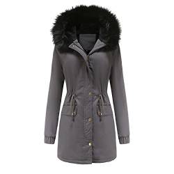 Winterjacke Damen Lang mit Fell Kapuze Warme Kunstpelz Gefüttert Winter Jacke Mantel Parka Wintermantel Dicker Winterparka Daunenjacke Trenchcoat Pelzmantel Große Größen Baumwolljacke Damenjacken von DeaAmyGline