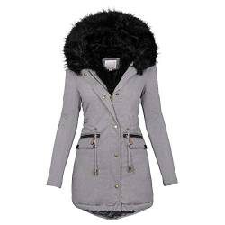 Winterjacke Damen Lang mit Fellkapuze Warm Gefütterte Winter Jacke Mantel Parka Lässige Wintermantel Fleece Dicke Winterparka Daunenjacke Baumwolljacke Kapuzenjacke Outdoorjacke Übergangsjacke von DeaAmyGline