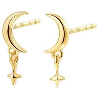 Dear Me Paar Ohrstecker Damen 375 Gold Stern Mond, Gold Ohrringe Massiv klein, 9K Echtgold Halbmond Stern Ohrstecker hängend, Geschenk Idee von Dear Me