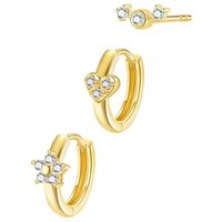 Dear Me Schmuckset Ohrringe Set Damen Gold 375&585 Kristalle, 9K 14K Echtgold Creolen Ohrstecker, Massivgold Ohrringe Blume Herz von Dear Me