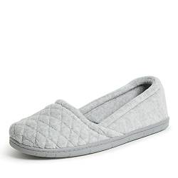 Dearfoams Damen Katie Velours-Slipper mit sicherer Passform, geschlossener Rücken, Memory-Schaum, Bequeme Schlupfschuhe mit Gummisohle Hausschuh, Hellgrau, X-Large von Dearfoams