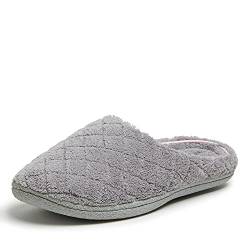 Dearfoams Damen Leslie Pantoffel, gesteppt, Frottee, Breiten Hausschuh, Mittelgrau, Small von Dearfoams