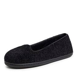 Dearfoams Damen Rebecca Leichte Gemütliche Memory Foam Geschlossene Rückseite Slipper Breiten Hausschuh, Schwarzes Chenille, 42.5/44 EU Weit von Dearfoams