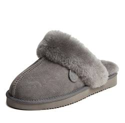 Dearfoams Damen Sydney Fireside aus echtem Lammfell Hausschuh, grau, 37 EU von Dearfoams