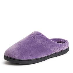 Dearfoams Women's Darcy Microfiber Velour Clog with Quilted Cuff Slipper, Smokey Purple, Small Wide von Dearfoams