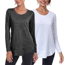 Deaviya Langarm Sportshirt für Damen, Laufshirt Langarm Locker, Langarmshirt Damen Sport Oberteil, Longsleeve T-Shirts Rundhalsausschnitt, Athletisch Lässig Fitness Workout Tops Seite Split Tee von Deaviya