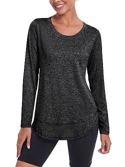 Deaviya Langarm Sportshirt für Damen, Laufshirt Langarm Locker, Langarmshirt Damen Sport Oberteil, Longsleeve T-Shirts Rundhalsausschnitt, Athletisch Lässig Fitness Workout Tops Seite Split Tee von Deaviya