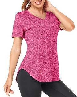 Deaviya Sport T-Shirt Damen, Fitness Sport Shirt Kurzarm Oberteile, V-Ausschnitt Laufshirt für Frauen, Workout, Gym Yoga Shirt Damen (DE/NL/SE/PL, Alphanumerisch, 3XL, Regular, Regular, Rot) von Deaviya