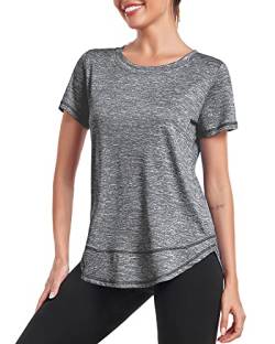 Deaviya Sport T-Shirt Damen, Kurzarmshirt Frauen, Workout Tops Rundhalsausschnitt Athletisch Lässig Laufen Yoga Fitness T-Shirts Locker (DE/NL/SE/PL, Alphanumerisch, 3XL, Grau01) von Deaviya