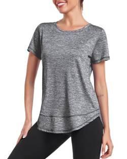 Deaviya Sport T-Shirt Damen, Kurzarmshirt Frauen, Workout Tops Rundhalsausschnitt Athletisch Lässig Laufen Yoga Fitness T-Shirts Locker (DE/NL/SE/PL, Alphanumerisch, L, Grau01) von Deaviya