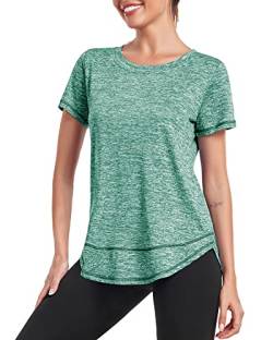 Deaviya Sport T-Shirt Damen, Kurzarmshirt Frauen, Workout Tops Rundhalsausschnitt Athletisch Lässig Laufen Yoga Fitness T-Shirts Locker (DE/NL/SE/PL, Alphanumerisch, L, Grün) von Deaviya