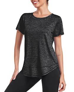 Deaviya Sport T-Shirt Damen, Kurzarmshirt Frauen, Workout Tops Rundhalsausschnitt Athletisch Lässig Laufen Yoga Fitness T-Shirts Locker (DE/NL/SE/PL, Alphanumerisch, L, Schwarz) von Deaviya