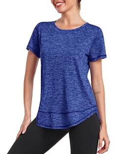 Deaviya Sport T-Shirt Damen, Kurzarmshirt Frauen, Workout Tops Rundhalsausschnitt Athletisch Lässig Laufen Yoga Fitness T-Shirts Locker (DE/NL/SE/PL, Alphanumerisch, M, Dunkelblau) von Deaviya