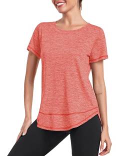 Deaviya Sport T-Shirt Damen, Kurzarmshirt Frauen, Workout Tops Rundhalsausschnitt Athletisch Lässig Laufen Yoga Fitness T-Shirts Locker (DE/NL/SE/PL, Alphanumerisch, M, Orange) von Deaviya