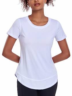 Deaviya Sport T-Shirt Damen, Kurzarmshirt Frauen, Workout Tops Rundhalsausschnitt Athletisch Lässig Laufen Yoga Fitness T-Shirts Locker (DE/NL/SE/PL, Alphanumerisch, M, Weiß) von Deaviya