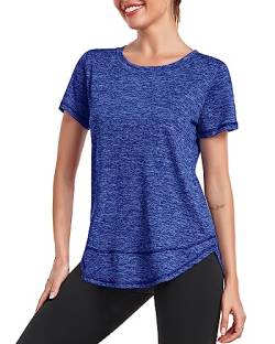 Deaviya Sport T-Shirt Damen, Kurzarmshirt Frauen, Workout Tops Rundhalsausschnitt Athletisch Lässig Laufen Yoga Fitness T-Shirts Locker (DE/NL/SE/PL, Alphanumerisch, XL, Dunkelblau) von Deaviya