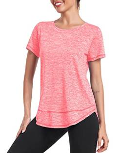 Deaviya Sport T-Shirt Damen, Kurzarmshirt Frauen, Workout Tops Rundhalsausschnitt Athletisch Lässig Laufen Yoga Fitness T-Shirts Locker (DE/NL/SE/PL, Alphanumerisch, XL, Kirschrot) von Deaviya