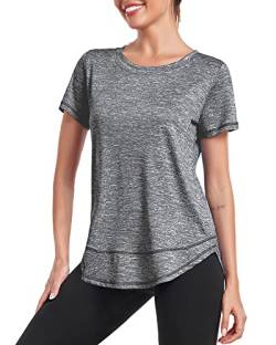 Deaviya Sport T-Shirt Damen, Kurzarmshirt Frauen, Workout Tops Rundhalsausschnitt Athletisch Lässig Laufen Yoga Fitness T-Shirts Locker Seite Split Tee von Deaviya