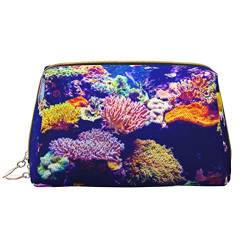 Coral Reef Fish Aquarium Make-up Tasche Große Kapazität Leder Wasserdicht Make Up Tasche Tragbare Reise Kosmetiktasche Make-up Organizer Tasche für Frauen, weiß, Einheitsgröße, Taschen-Organizer von Debou
