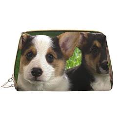 Debou Cute Dogs Make-up-Tasche, großes Fassungsvermögen, Leder, wasserdicht, Make-up-Tasche, tragbare Reise-Kosmetiktasche, Make-up-Organizer-Tasche für Frauen, Weiß, Einheitsgröße, weiß, von Debou
