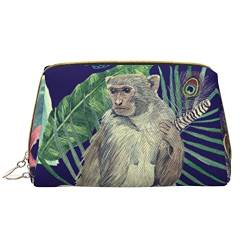 Debou Make-up-Tasche mit süßem Affenpfau, großes Fassungsvermögen, Leder, wasserdicht, tragbar, Reise-Kosmetiktasche, Make-up-Organizer-Tasche für Frauen, Weiß, Einheitsgröße, weiß, Einheitsgröße von Debou