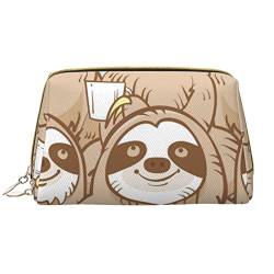 Debou Niedliche Cartoon-Faultier-Make-up-Tasche, großes Fassungsvermögen, Leder, wasserdicht, Make-up-Tasche, tragbare Reise-Kosmetiktasche, Make-up-Organizer-Tasche für Frauen, Weiß, Einheitsgröße, von Debou