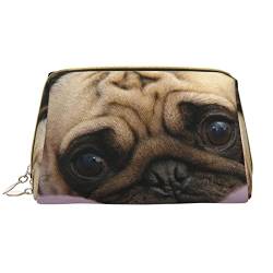 Debou Niedliche Make-up-Tasche mit Mops-Motiv, großes Fassungsvermögen, Leder, wasserdicht, tragbar, Reise-Kosmetiktasche, Make-up-Organizer-Tasche für Frauen, Weiß, Einheitsgröße, weiß, Einheitsgröße von Debou