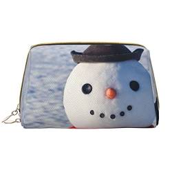 Debou Niedlicher Schneemann-Make-up-Tasche, großes Fassungsvermögen, Leder, wasserdicht, Make-up-Tasche, tragbare Reise-Kosmetiktasche, Make-up-Organizer-Tasche für Frauen, Weiß, Einheitsgröße, weiß, von Debou