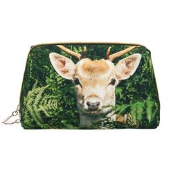 Deer Among Thick Leaves Make-up-Tasche, großes Fassungsvermögen, Leder, wasserdicht, Make-up-Tasche, tragbare Reise-Kosmetiktasche, Make-up-Organizer-Tasche für Frauen, Weiß, Einheitsgröße, weiß, von Debou