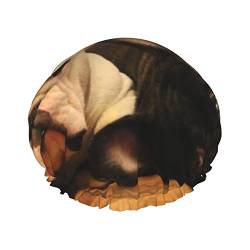 Niedliche französische Bulldogge Grafik Duschhaube für Frauen Wiederverwendbare Duschhut Doppel Wasserdicht Baden Haar Kappe für Dusche von Debou