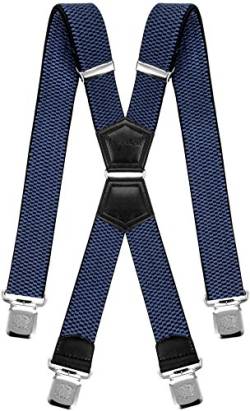 Decalen Hosenträger Herren Extra Stark Breit 4 cm mit sehr starken 4 metall Clips Lang Einheitsgröße für Männer und Damen Einstellbar und Elastisch X Style (Blau) von Decalen