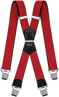 Decalen Hosenträger Herren Extra Stark Breit 4 cm mit sehr starken 4 metall Clips Lang Einheitsgröße für Männer und Damen Einstellbar und Elastisch X Style (Rot) von Decalen