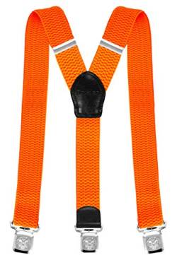 Decalen Hosenträger für Herren Breit 4 cm mit sehr Starken 3 Metall Clip Lang Einheitsgröße für Männer Einstellbar und Elastisch Y Style (Orange Neon) von Decalen