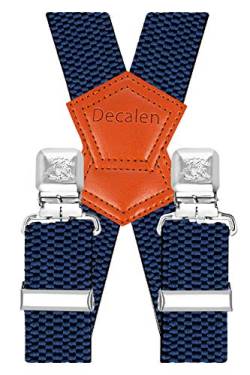 Decalen Hosenträger für Herren Breit 4 cm mit sehr Starken 4 Metall Clip Lang Einheitsgröße für Männer und Damen Einstellbar und Elastisch X Style (Blau 1) von Decalen