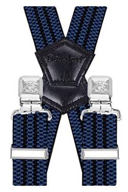 Decalen Hosenträger für Herren Breit 4 cm mit sehr Starken 4 Metall Clip Lang Einheitsgröße für Männer und Damen Einstellbar und Elastisch X Style (Blau Schwarz) von Decalen