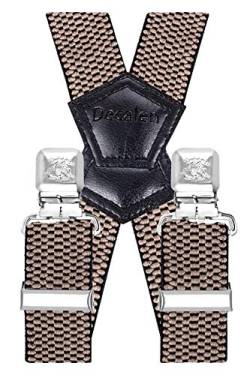 Decalen Hosenträger für Herren Breit 4 cm mit sehr Starken 4 Metall Clip Lang Einheitsgröße für Männer und Damen Einstellbar und Elastisch X Style (Dunkelbeige) von Decalen