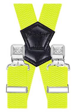 Decalen Hosenträger für Herren Breit 4 cm mit sehr Starken 4 Metall Clip Lang Einheitsgröße für Männer und Damen Einstellbar und Elastisch X Style (Gelb Neon) von Decalen