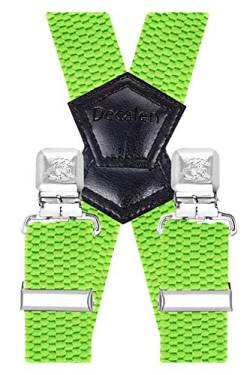 Decalen Hosenträger für Herren Breit 4 cm mit sehr Starken 4 Metall Clip Lang Einheitsgröße für Männer und Damen Einstellbar und Elastisch X Style (Grün Neon) von Decalen