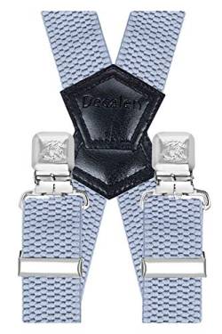 Decalen Hosenträger für Herren Breit 4 cm mit sehr Starken 4 Metall Clip Lang Einheitsgröße für Männer und Damen Einstellbar und Elastisch X Style (Hellblau 1) von Decalen