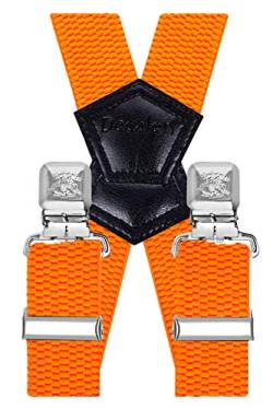 Decalen Hosenträger für Herren Breit 4 cm mit sehr Starken 4 Metall Clip Lang Einheitsgröße für Männer und Damen Einstellbar und Elastisch X Style (Orange Neon) von Decalen