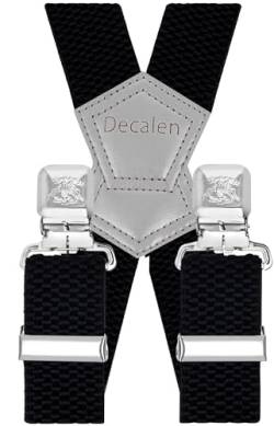 Decalen Hosenträger für Herren Breit 4 cm mit sehr Starken 4 Metall Clip Lang Einheitsgröße für Männer und Damen Einstellbar und Elastisch X Style (Schwarz - Grau) von Decalen